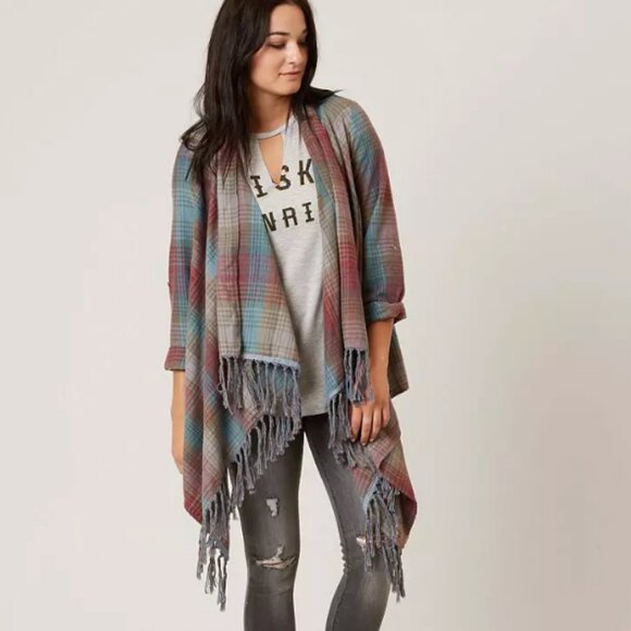 Billabong Size Small Forever Fall Cardigan Plaid Soft Drapey Flyaway Long Sleeve - Picture 1 of 8